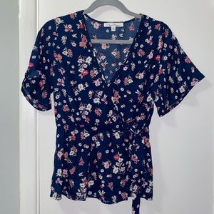 Womens Navy Floral Crossover Top - size S